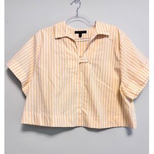 Banana Republic Tab Collared Yellow Striped Crop Top Short Sleeve Shirt XL